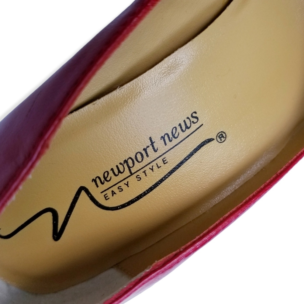 Newport News Red Leather Open Toe High Heel Shoes Woman's Size 8.5 - Picture 6 of 10